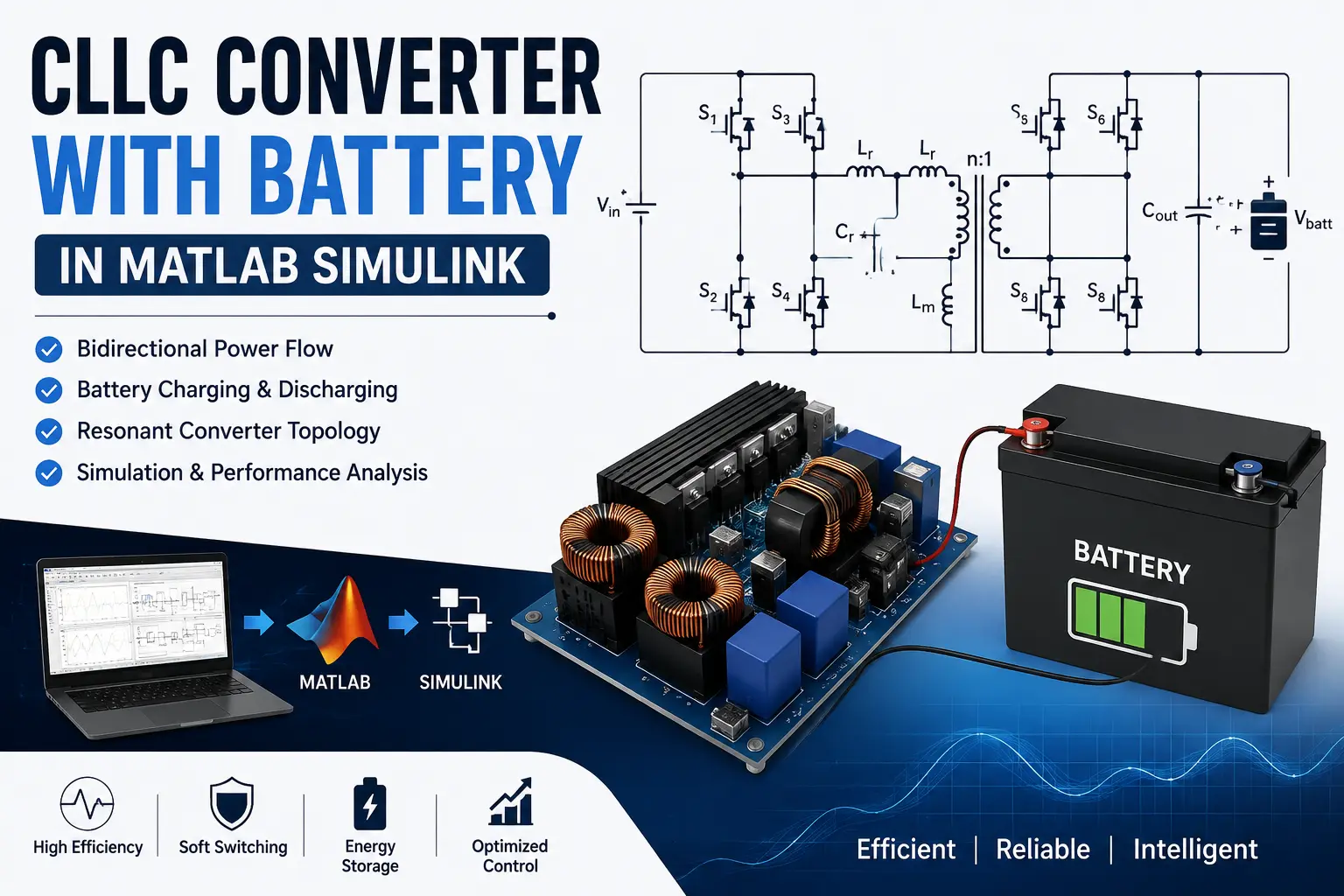 MATLAB CLLC Converter with Battery in MATLAB Simulink | Modeling & Simulation project with source code
