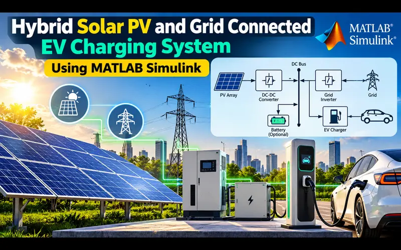 MATLAB Hybrid Solar PV and Grid Connected EV Charging System Using MATLAB Simulink project with source code