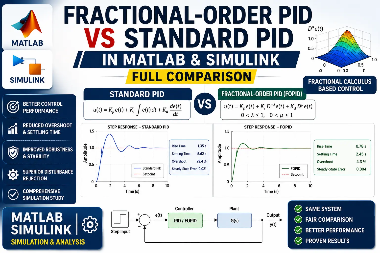 Fractional-Order PID vs Standard PID in MATLAB Simulink – MATLAB Simulation Video