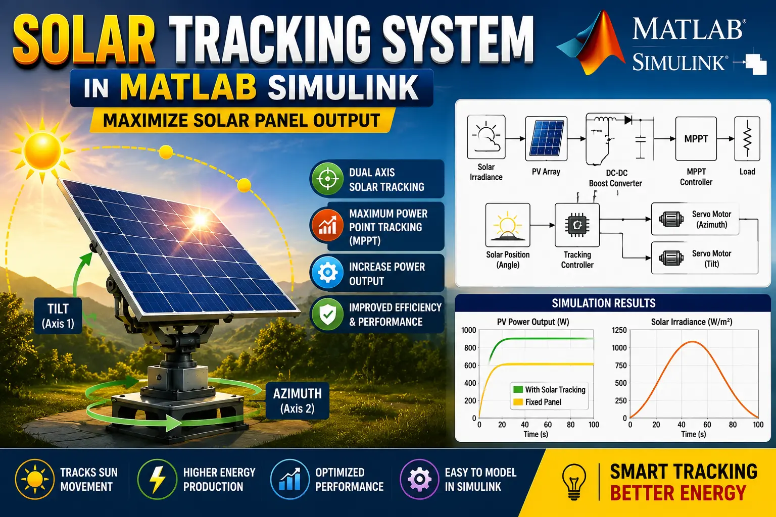 MATLAB Solar Tracking System in MATLAB Simulink For Maximize Solar Panel Output project with source code